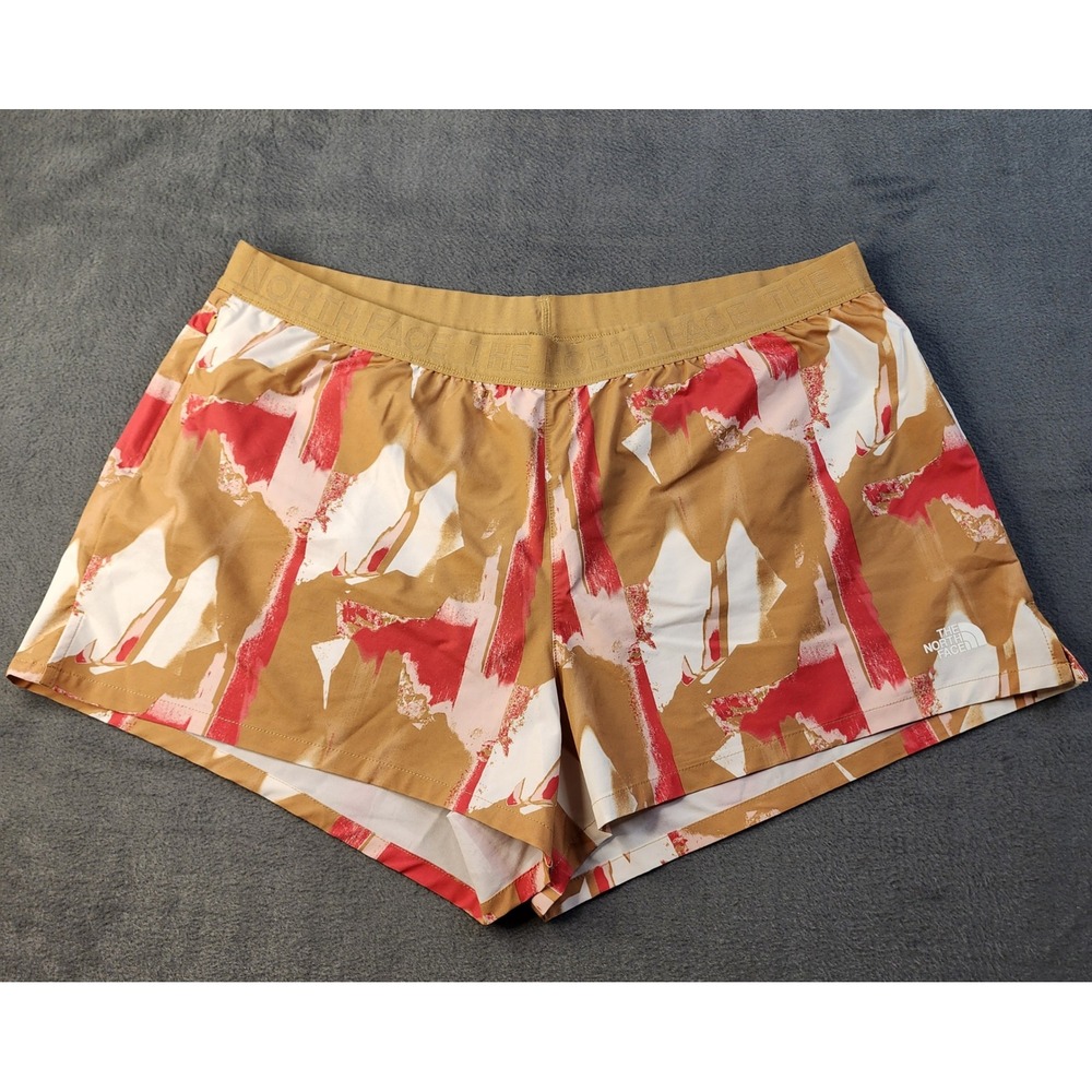 The North Face Womens XXL Abstract Print Athletic Running Hiking Shorts Tan Red
